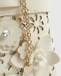 Cream 3D Floral Laser Cut Tote Bag