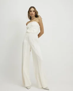 Cream 3D Flower Bandeau Jumpsuit