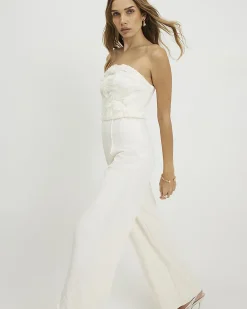 Cream 3D Flower Bandeau Jumpsuit