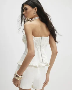 Cream Denim Frill Bandeau Top