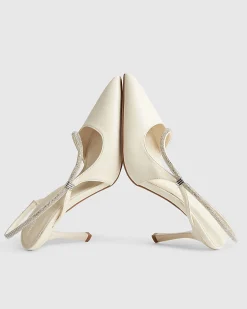 Cream Diamante Slingback Court Heels