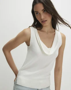 Cream Drape Neck Knitted Vest