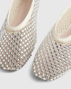 Cream Embellished Flat Ballet Pumps