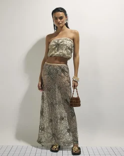 Cream Embellished Midi Beach Skirt