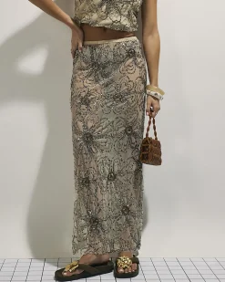 Cream Embellished Midi Beach Skirt