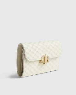 Cream Embossed Monogram Foldout Purse