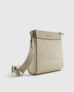 Cream Embossed Monogram Messenger Bag Bundle