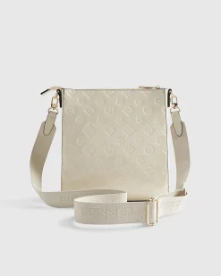 Cream Embossed Monogram Messenger Bag Bundle