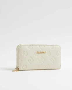 Cream Embossed Monogram Ziparound Purse