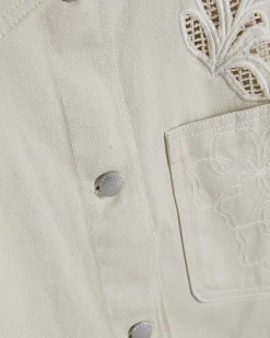 Cream Embroidered Boxy Denim Shirt
