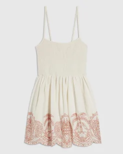 Cream Embroidered Palm Tree Hem Mini Dress