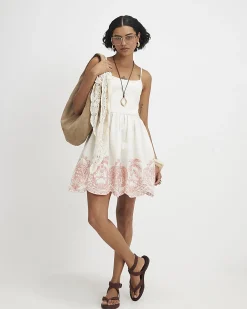 Cream Embroidered Palm Tree Hem Mini Dress