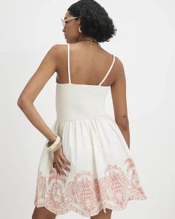 Cream Embroidered Palm Tree Hem Mini Dress