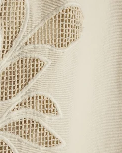 Cream Embroidered Wide Leg Jeans