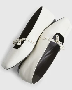 Cream Eyelet Bow Square Toe Ballet Pumps