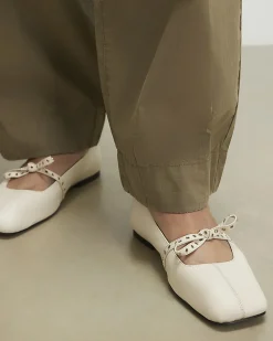 Cream Eyelet Bow Square Toe Ballet Pumps