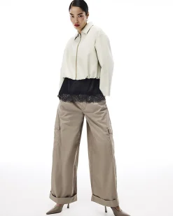 Cream Faux Leather Bubble Hem Bomber Jacket