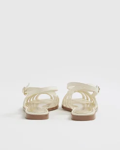 Cream Faux Leather Caged Sandals