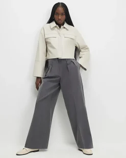 Cream Faux Leather Cropped Overshirt