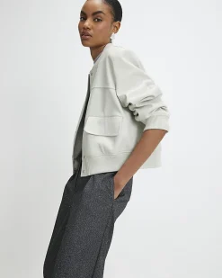 Cream Faux Leather Cropped Bomber Jacket