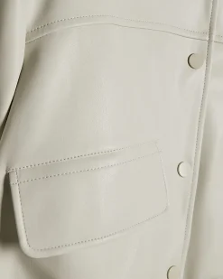 Cream Faux Leather Cropped Bomber Jacket