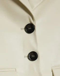 Cream Faux Leather Short Sleeve Shirt