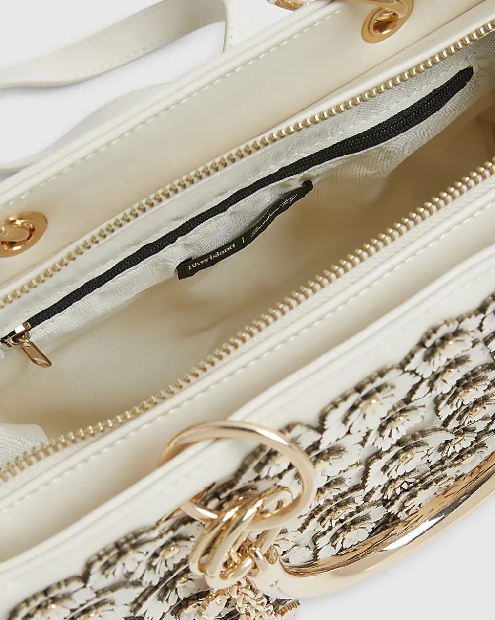 Cream Floral Applique Tote Bag