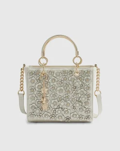 Cream Floral Applique Tote Bag