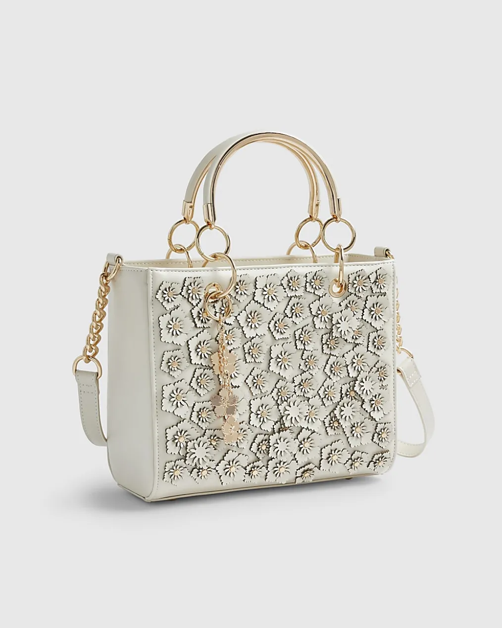 Cream Floral Applique Tote Bag