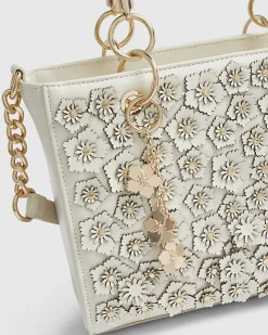 Cream Floral Applique Tote Bag