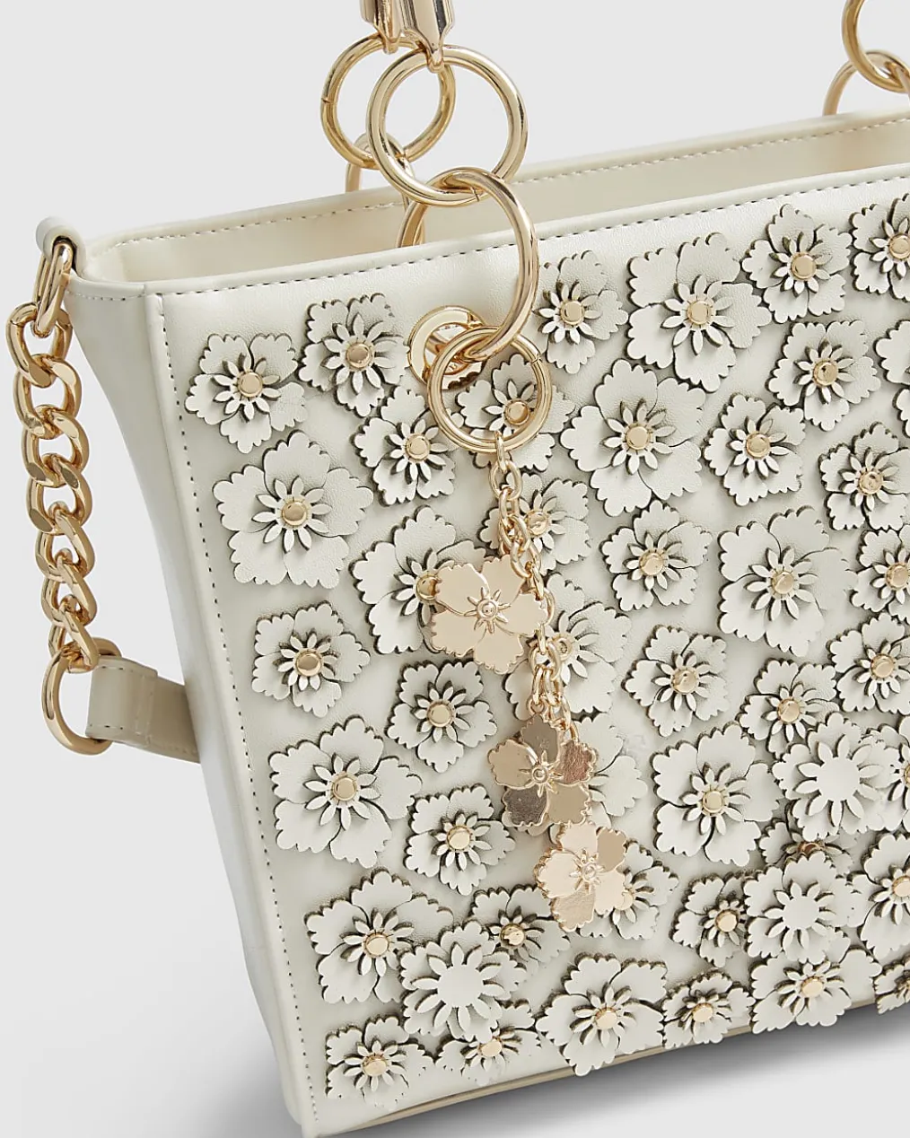 Cream Floral Applique Tote Bag