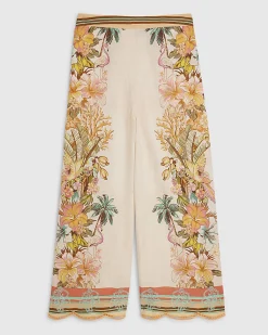Cream Floral Cutwork Cropped Trousers