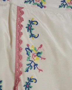 Cream Floral Embroidered Shorts