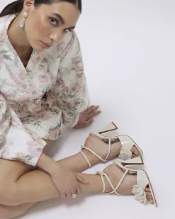 Cream Floral Heeled Sandals