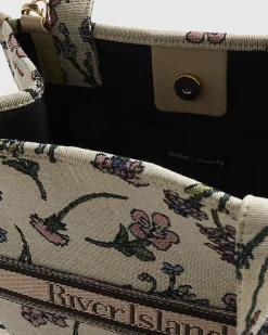 Cream Floral Jacquard Tote Bag