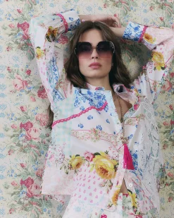 Cream Floral Patchwork Print Cotton Shirt