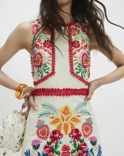 Cream Floral Print Cut Out Maxi Dress