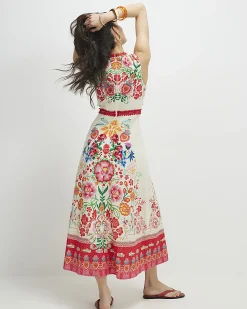 Cream Floral Print Cut Out Maxi Dress