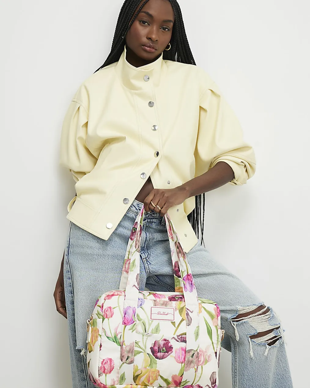 Cream Floral Print Holdall Bag