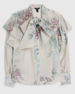 Cream Floral Pussybow Blouse