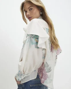 Cream Floral Pussybow Blouse