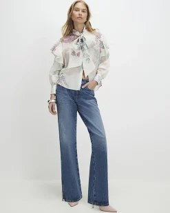 Cream Floral Pussybow Blouse