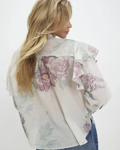 Cream Floral Pussybow Blouse