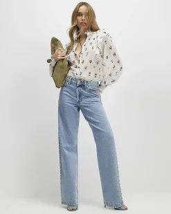 Cream Floral Ruffle Detail Blouse