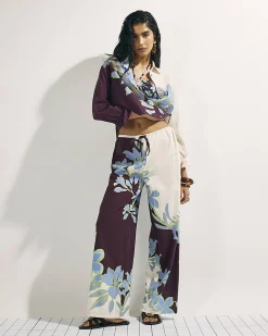 Cream Floral Wide Leg Beach Trousers