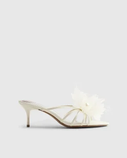 Cream Flower Trim Mule Heels