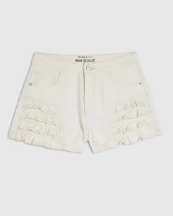 Cream Frill Hotpant Denim Shorts