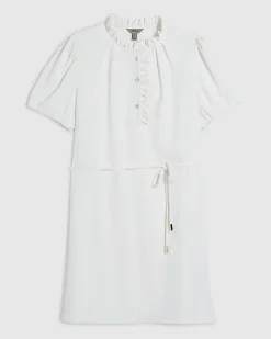 Cream Frill Trim Mini Dress