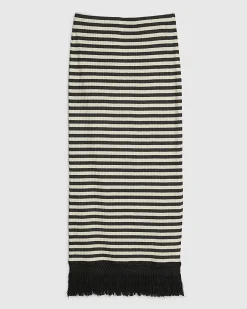 Cream Fringed Hem Stripe Midi Skirt