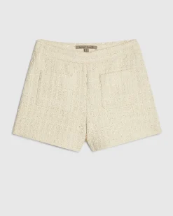 Cream Front Pocket Boucle Shorts